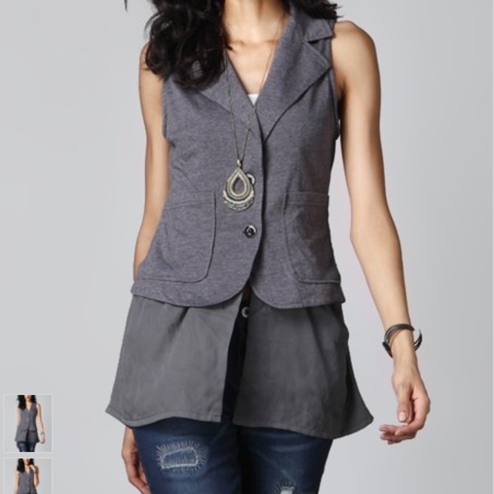 NWT Women's Reborn Collection Charcoal Chiffon-Hem Vest - M